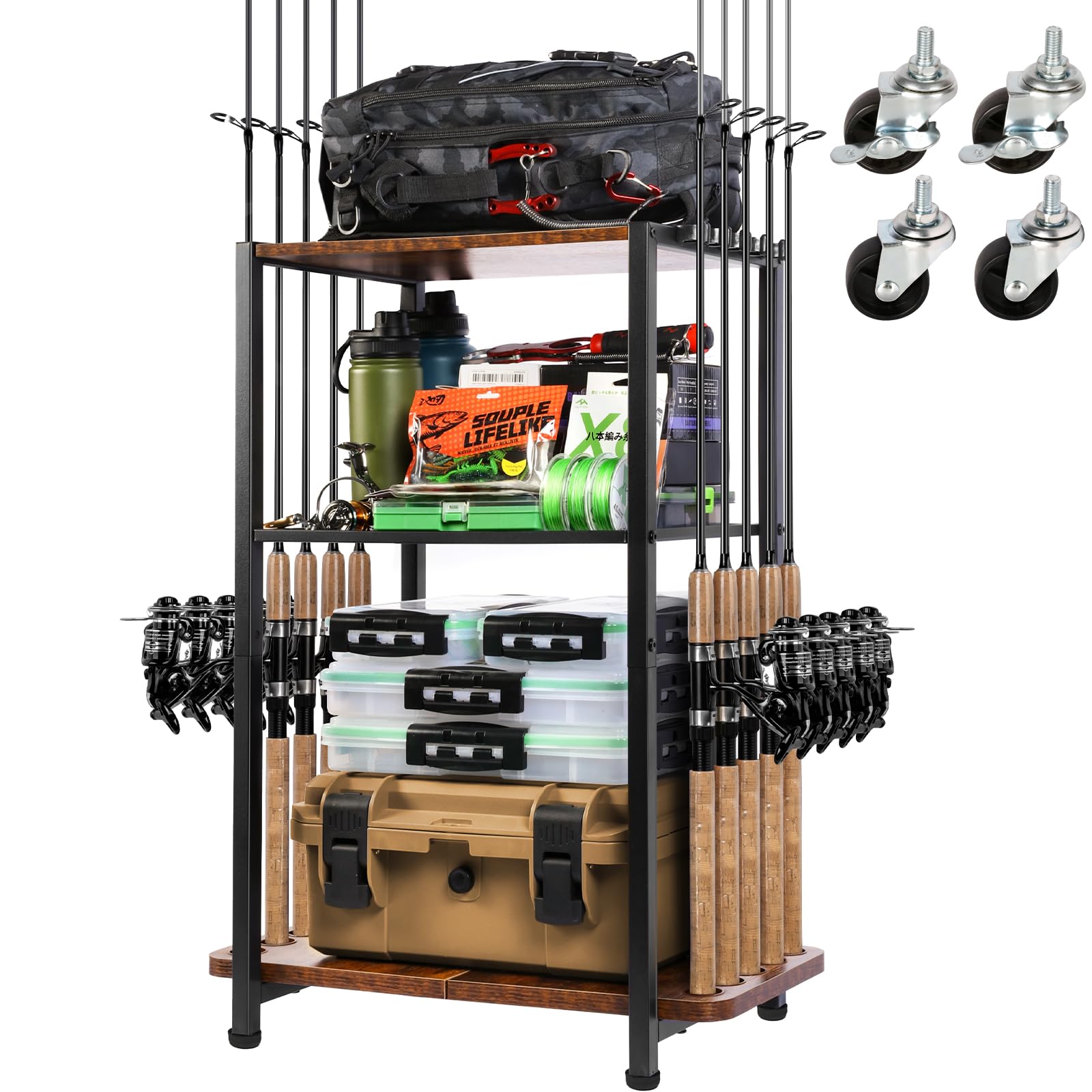 Ghosthorn rod holder in full setup shows organized garage tackle storage.