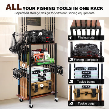 Ghosthorn rod holder vertical design demonstrates space-saving garage organization.