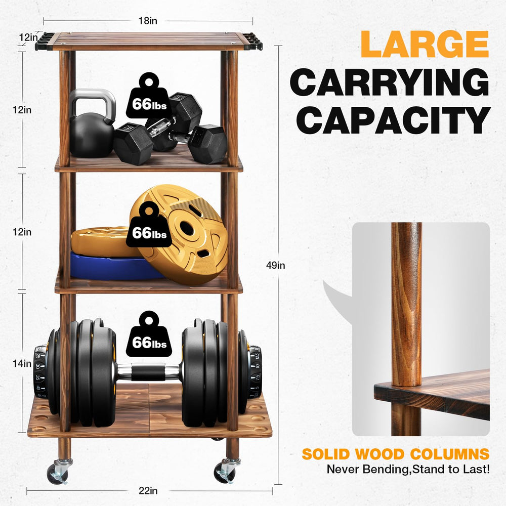 Wooden fishing rod rack in garage storage setup