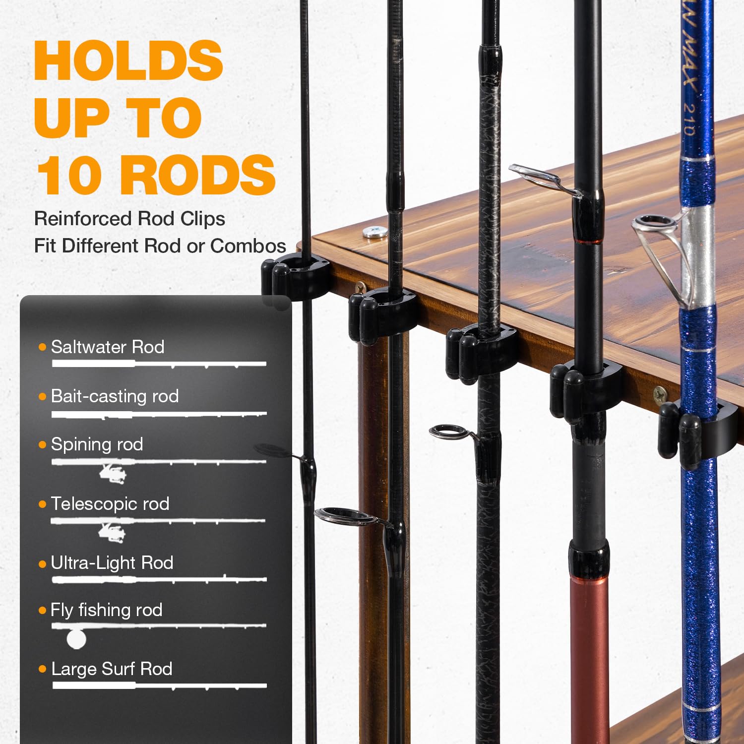 Rod holder cart with 360-degree wheels and lockable casters
