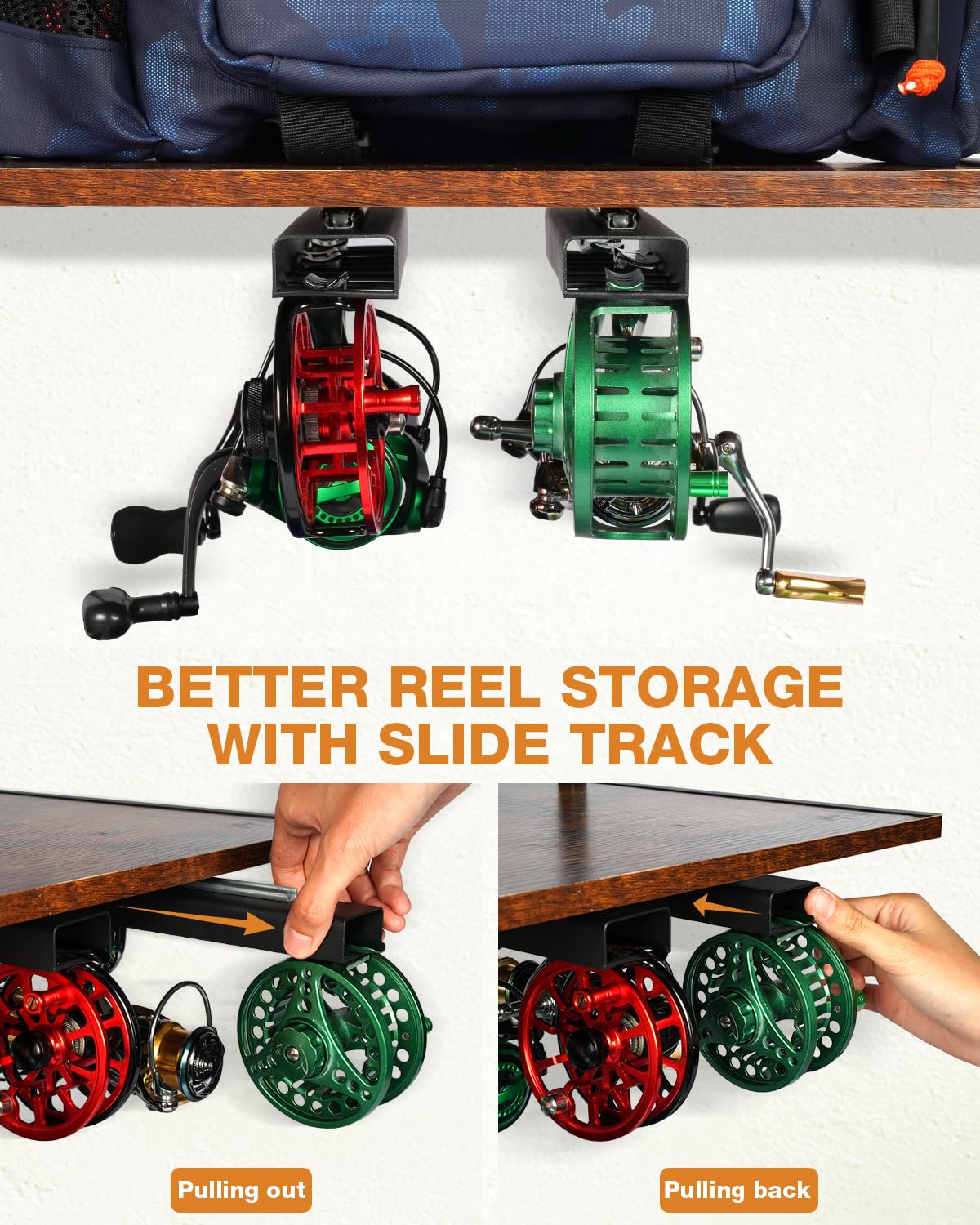 Two racks in one design offering extra storage for tackle boxes.