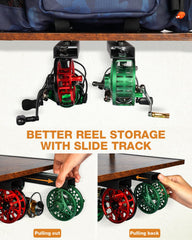 Two racks in one design offering extra storage for tackle boxes.