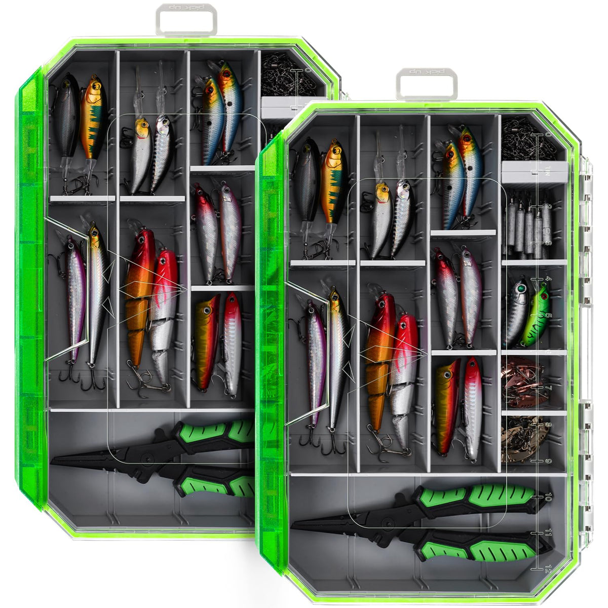 Ghosthorn waterproof tackle box with 3600/3700 trays and clear lid for fast lure ID.