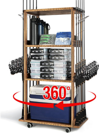 Ghosthorn 10-rod wooden fishing rod rack for garage storage
