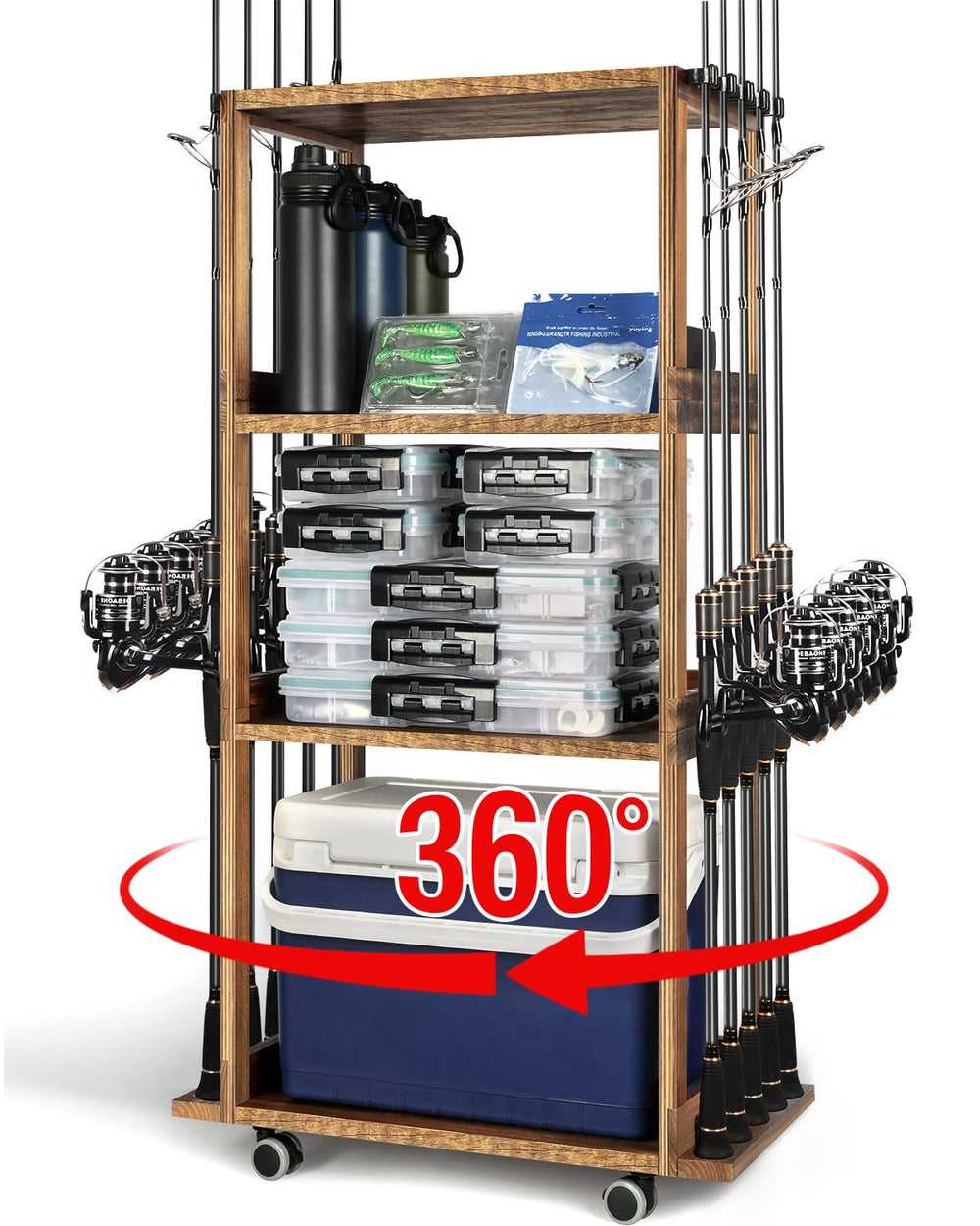 Ghosthorn 10-rod wooden fishing rod rack for garage storage