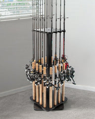 Wooden fishing rod rack side view