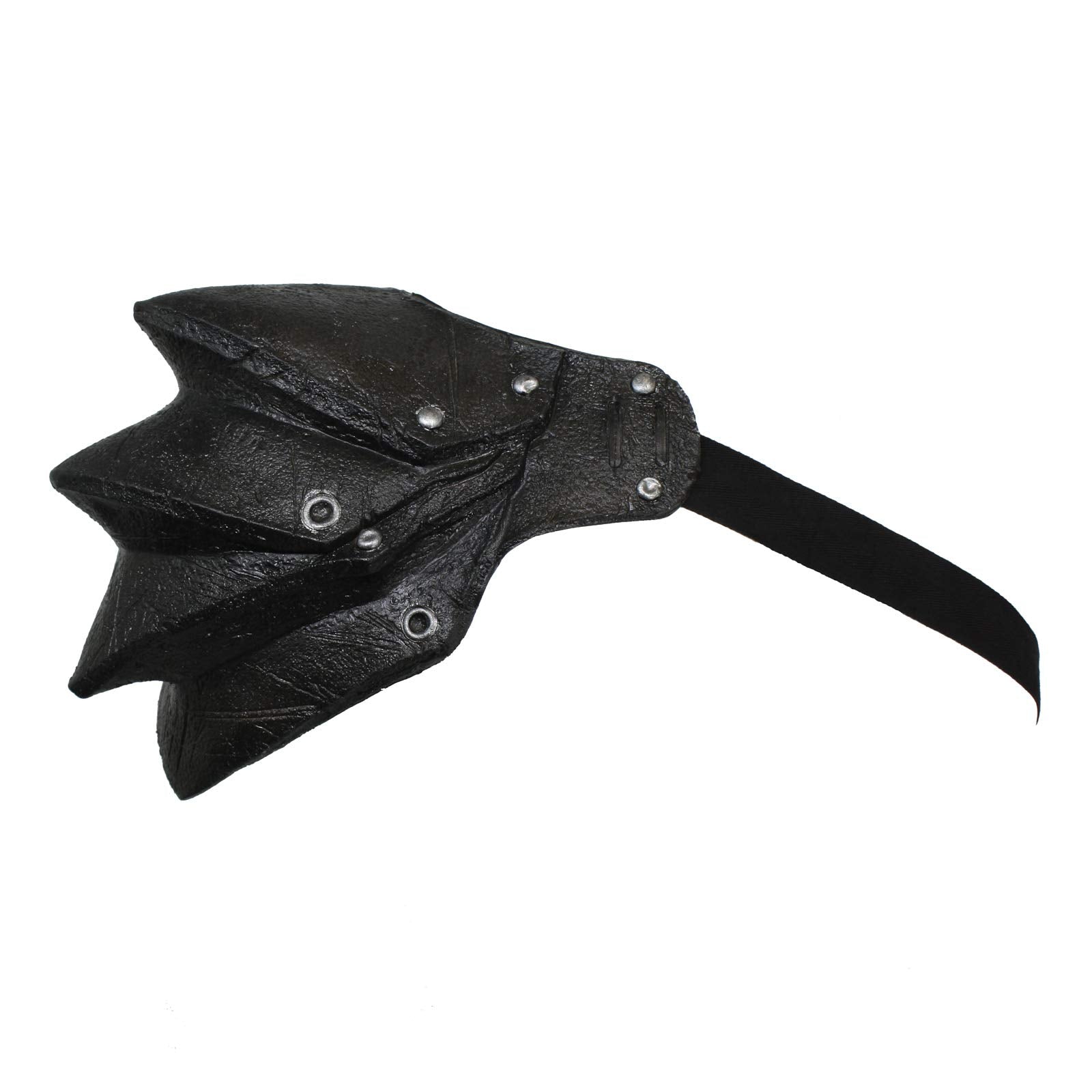 Close-up rivets and scratches on Ghoulish Productions pauldron highlight rugged detail for cosplay realism