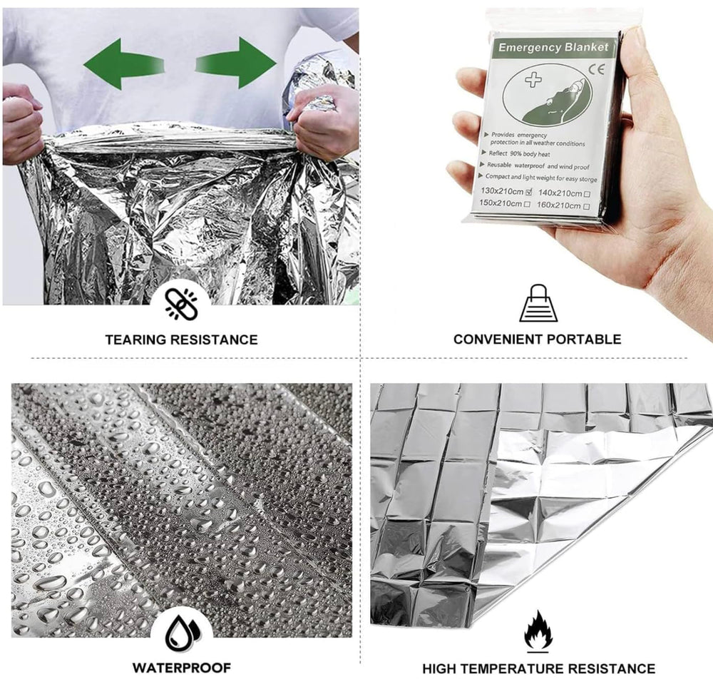 GIANT PANDA TRADING outdoor survival blanket shown on hiking for windproof warmth.