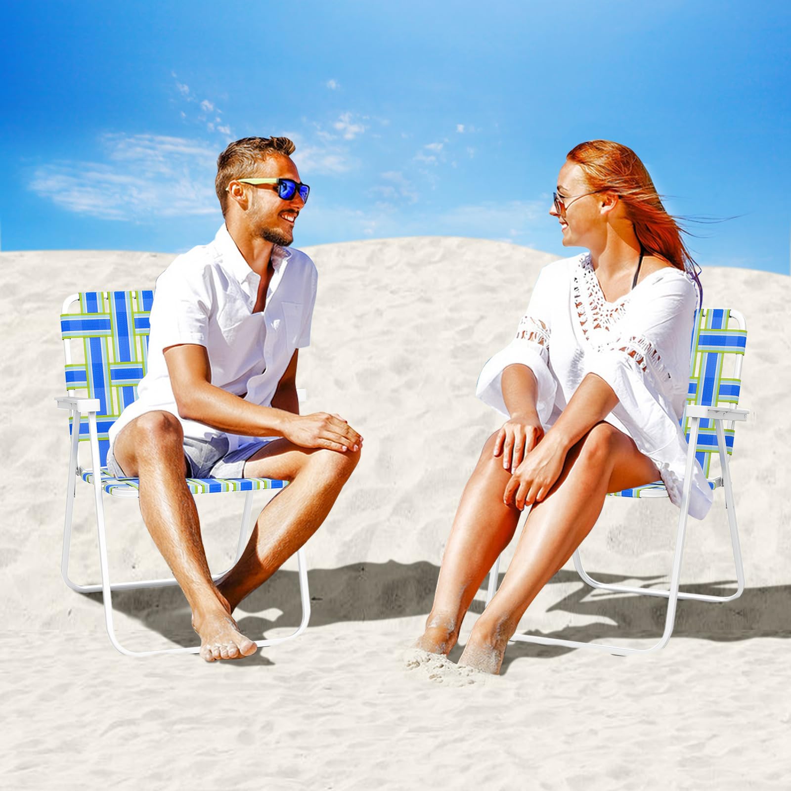 Giantex blue folding chairs, side view, lightweight and easy to carry