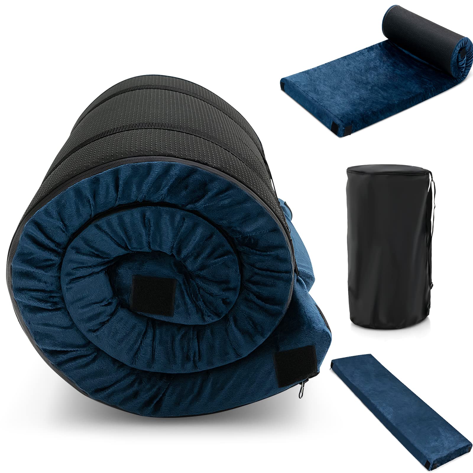 Giantex 72in memory foam camping mattress folded for travel and storage.