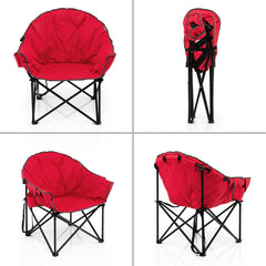 Giantex moon-saucer design on red chair promotes relaxed outdoor lounging