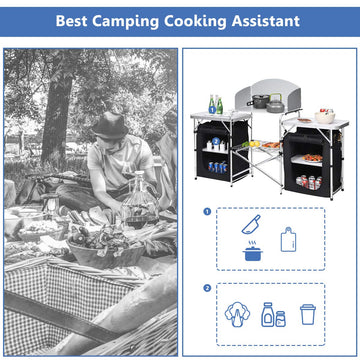 Giantex camping kitchen station detachable windscreen enhances wind protection while cooking