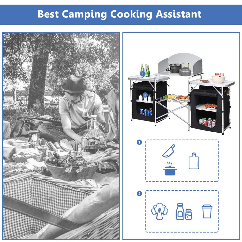 Giantex camping kitchen station detachable windscreen enhances wind protection while cooking