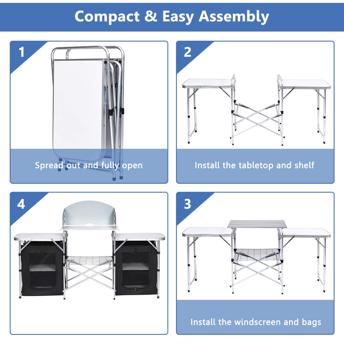 Giantex camping kitchen station non-slip tabletop keeps stove steady