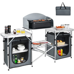 Giantex camping kitchen table top with windscreen enhances stability and airflow for outdoor cooking.