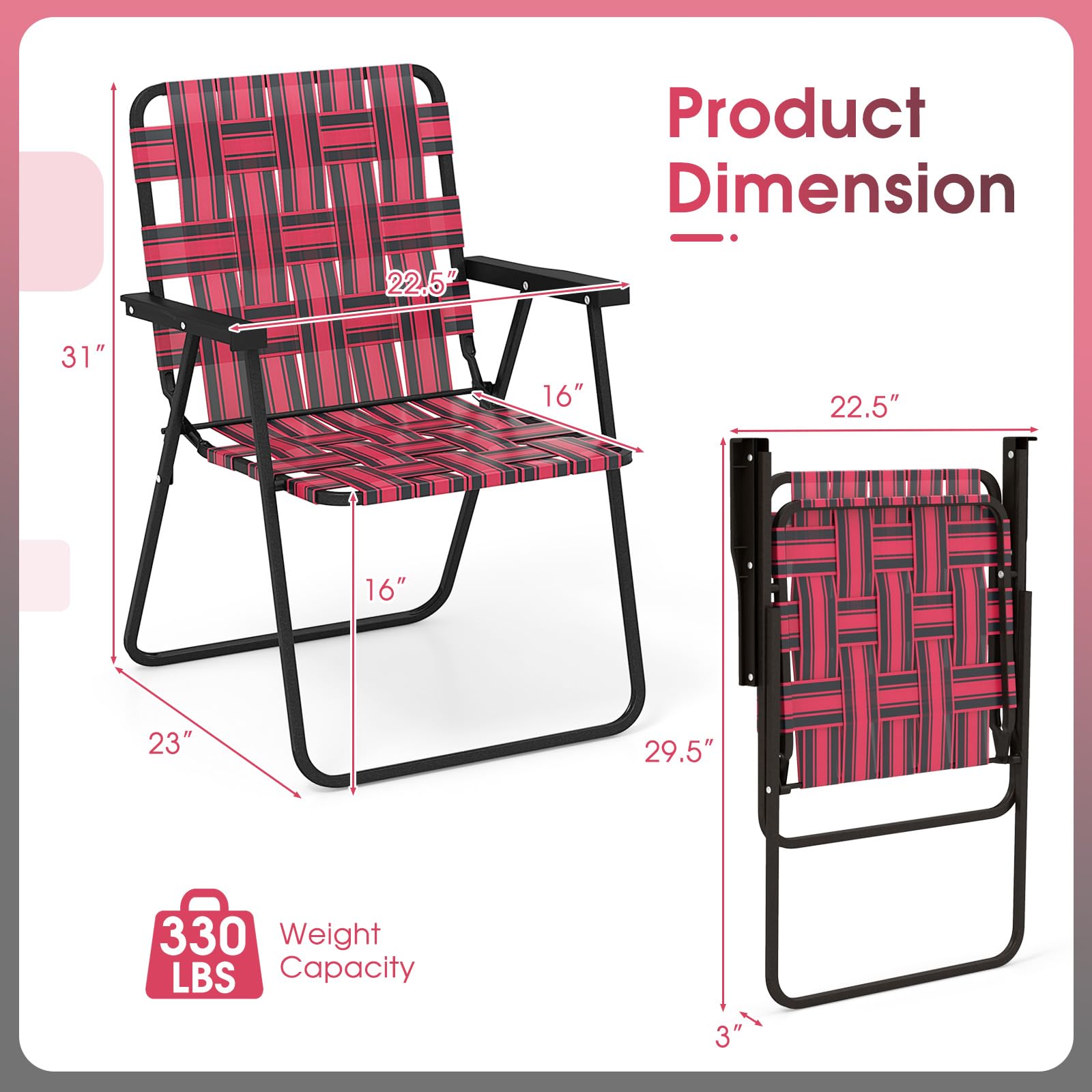Giantex red director chair back view, showing sturdy steel frame.