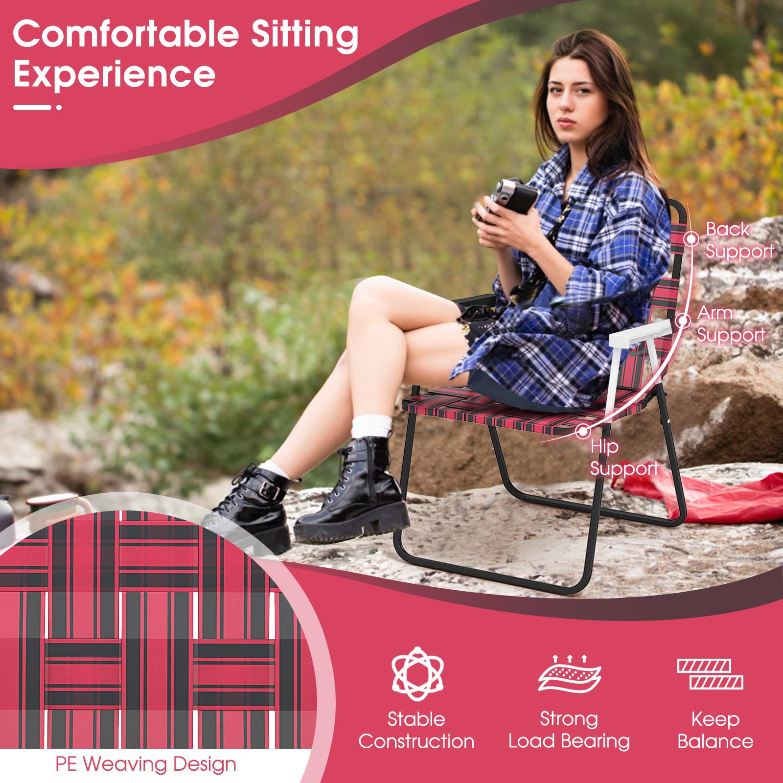 Giantex outdoor setup by a campfire, versatile seating option.