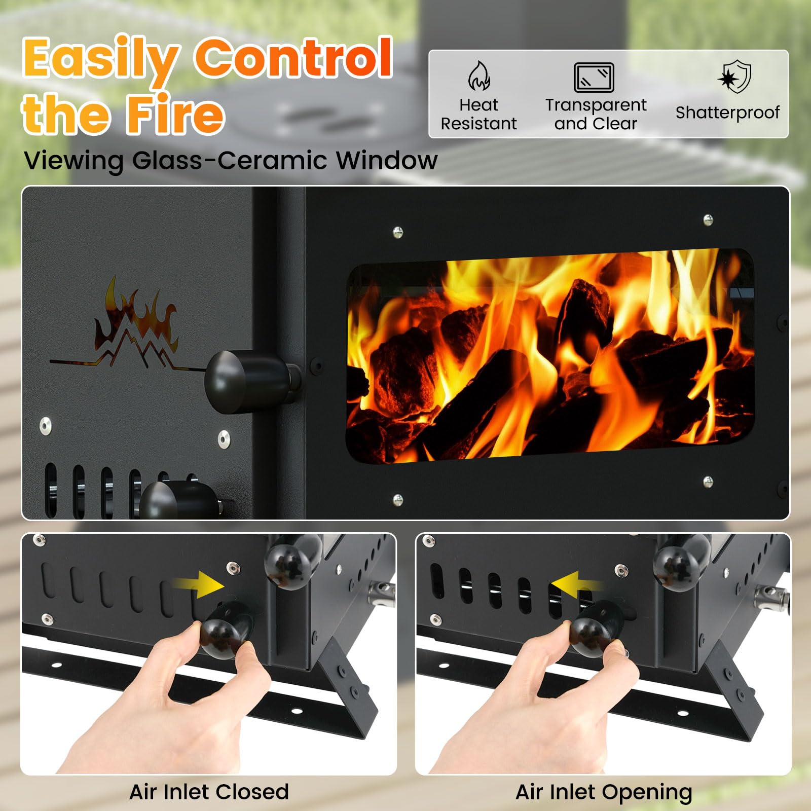 Giantex fire-view window aids safe flame monitoring while adjusting heat.