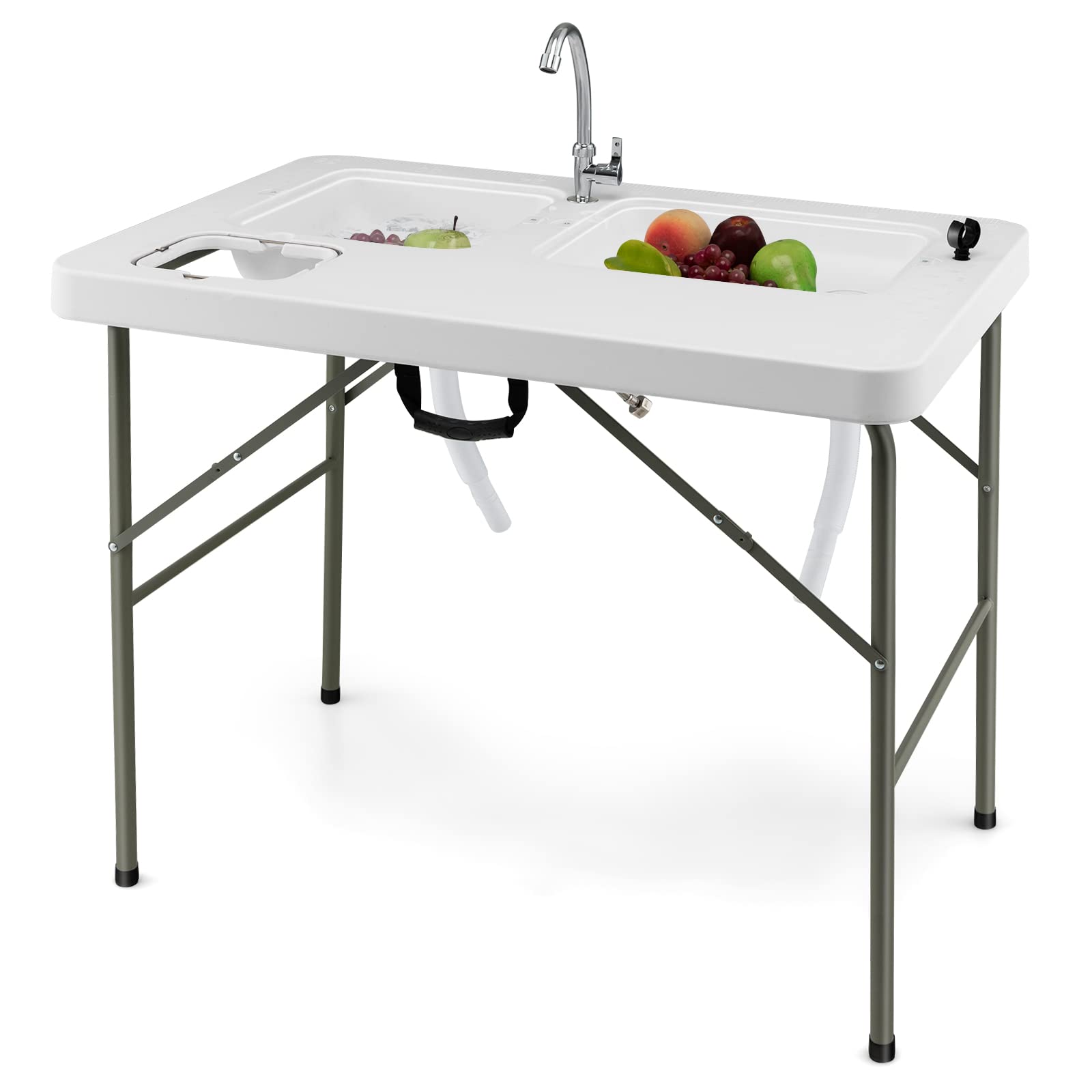 Giantex fish cleaning table left sink for washing and prep tasks, enhances outdoor cleanup