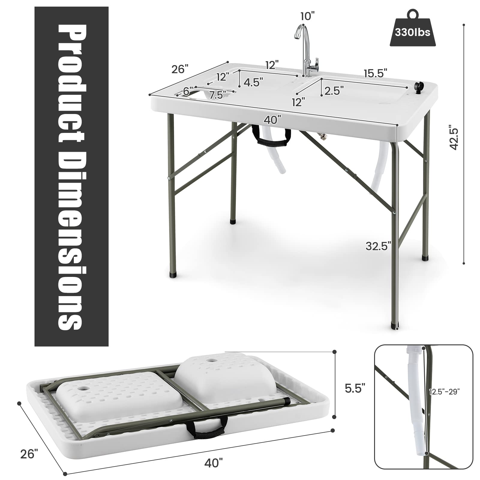 Giantex rotatable faucet on fish cleaning table for directing water where needed