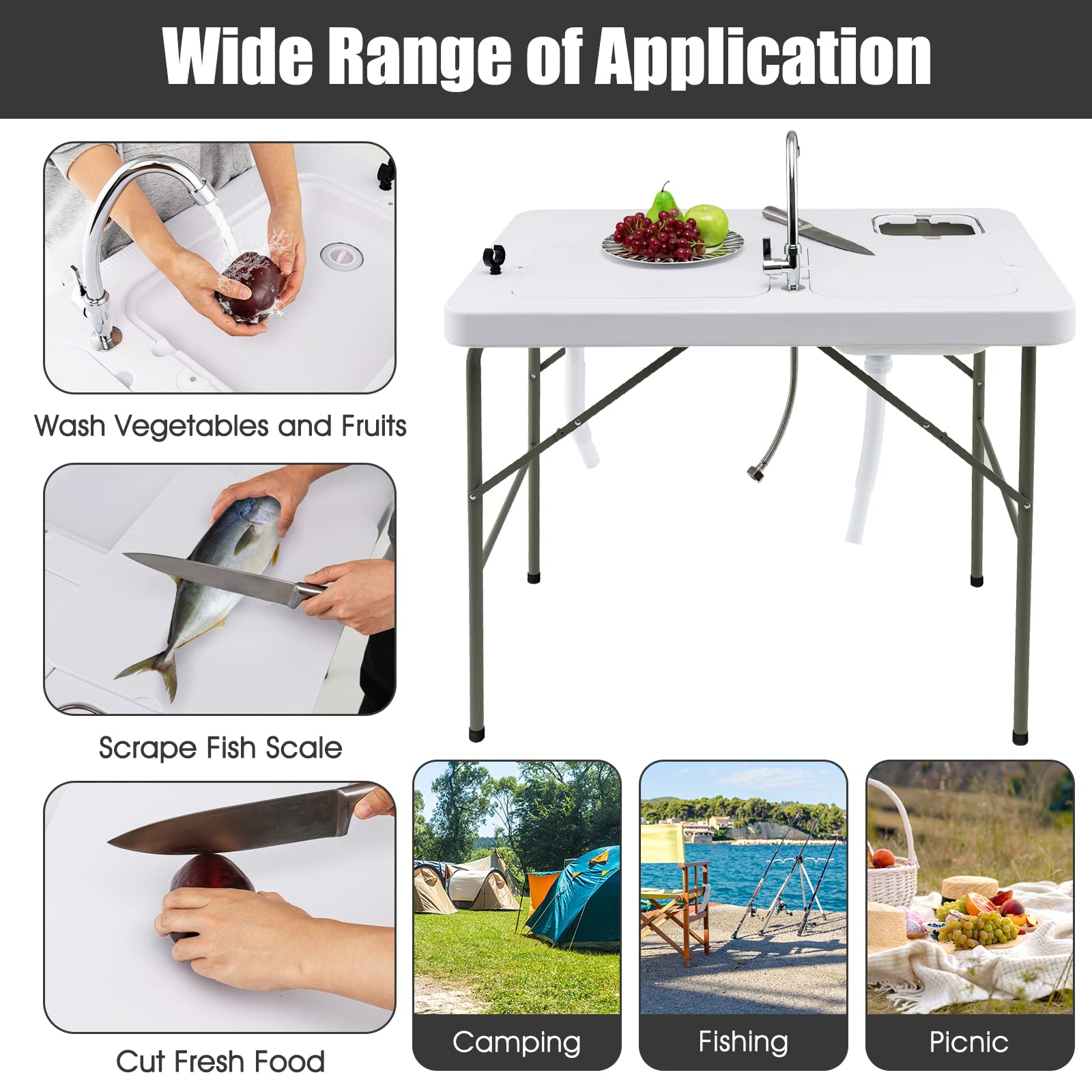 Giantex storage shelf on fish cleaning table for tools and supplies
