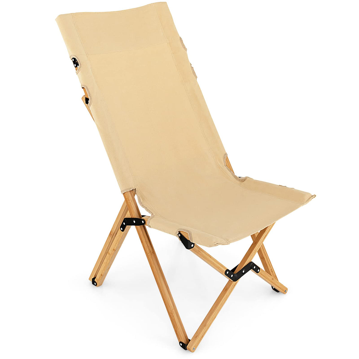 Giantex folding camping chair beige side view showing portable outdoor seating