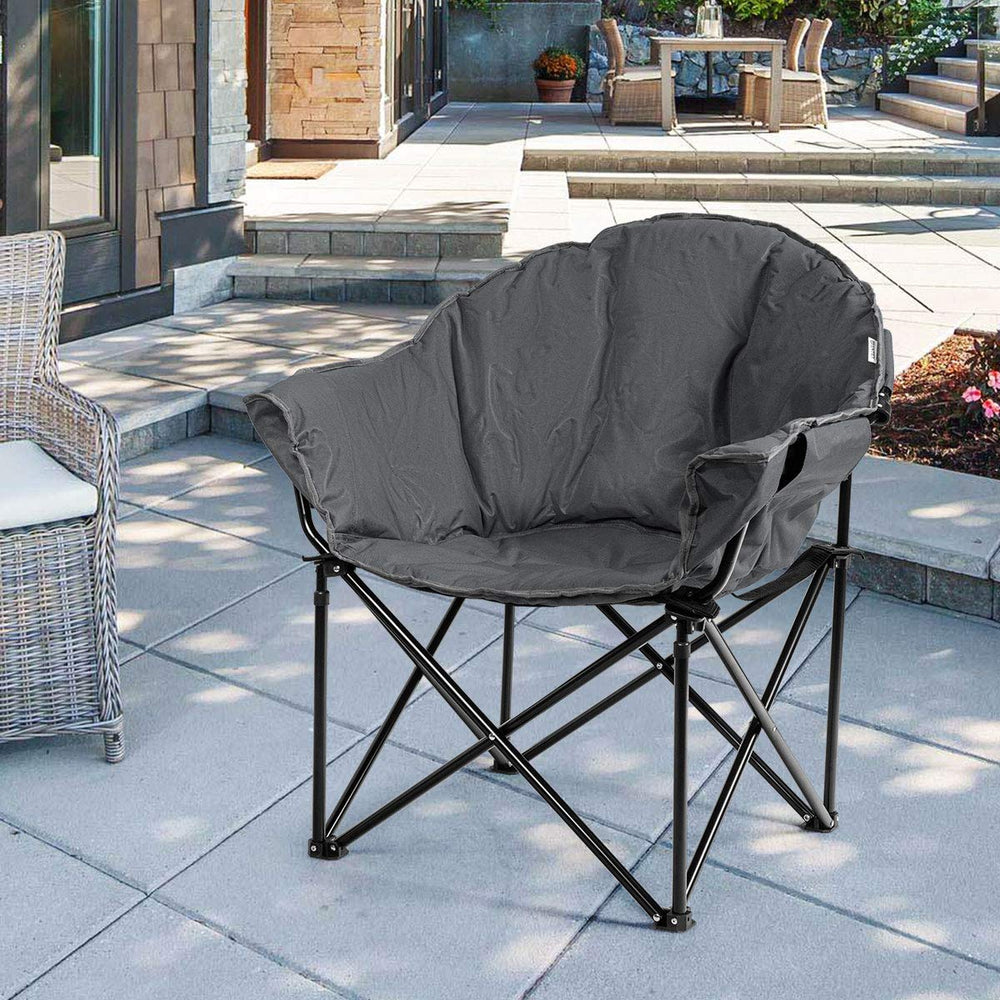 Giantex chair grey side view showing side cup holder for beverages