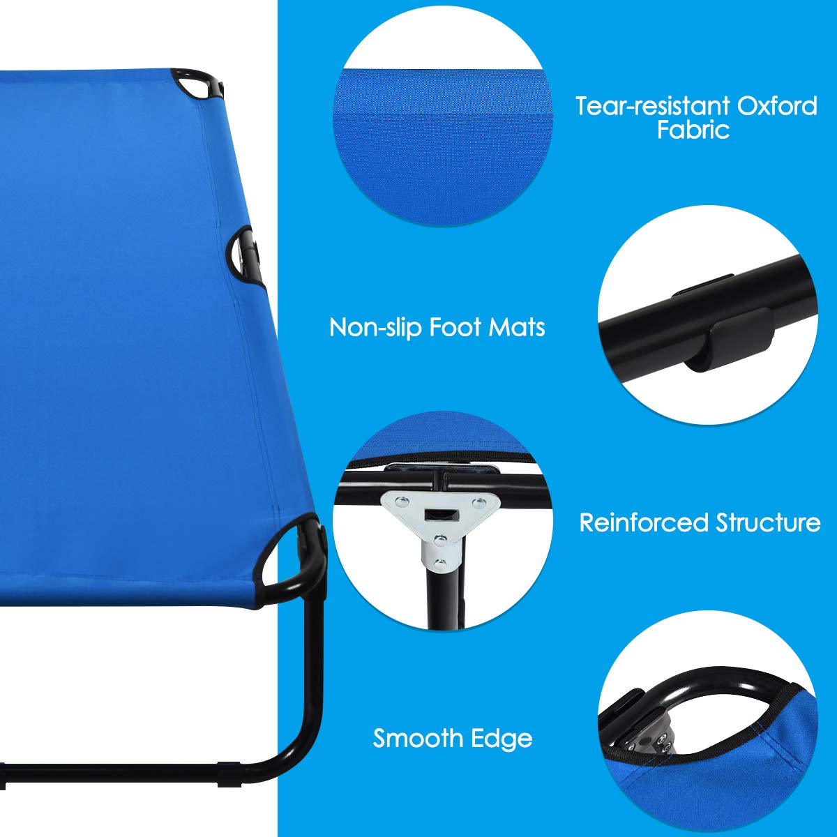Giantex cot shows three U-shaped legs with non-slip feet for stability.