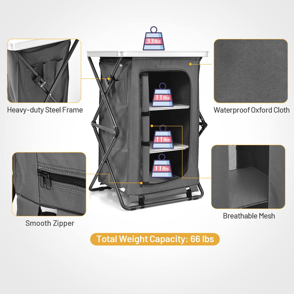 Giantex versatile cabinet fits backyard BBQs and camping setups.