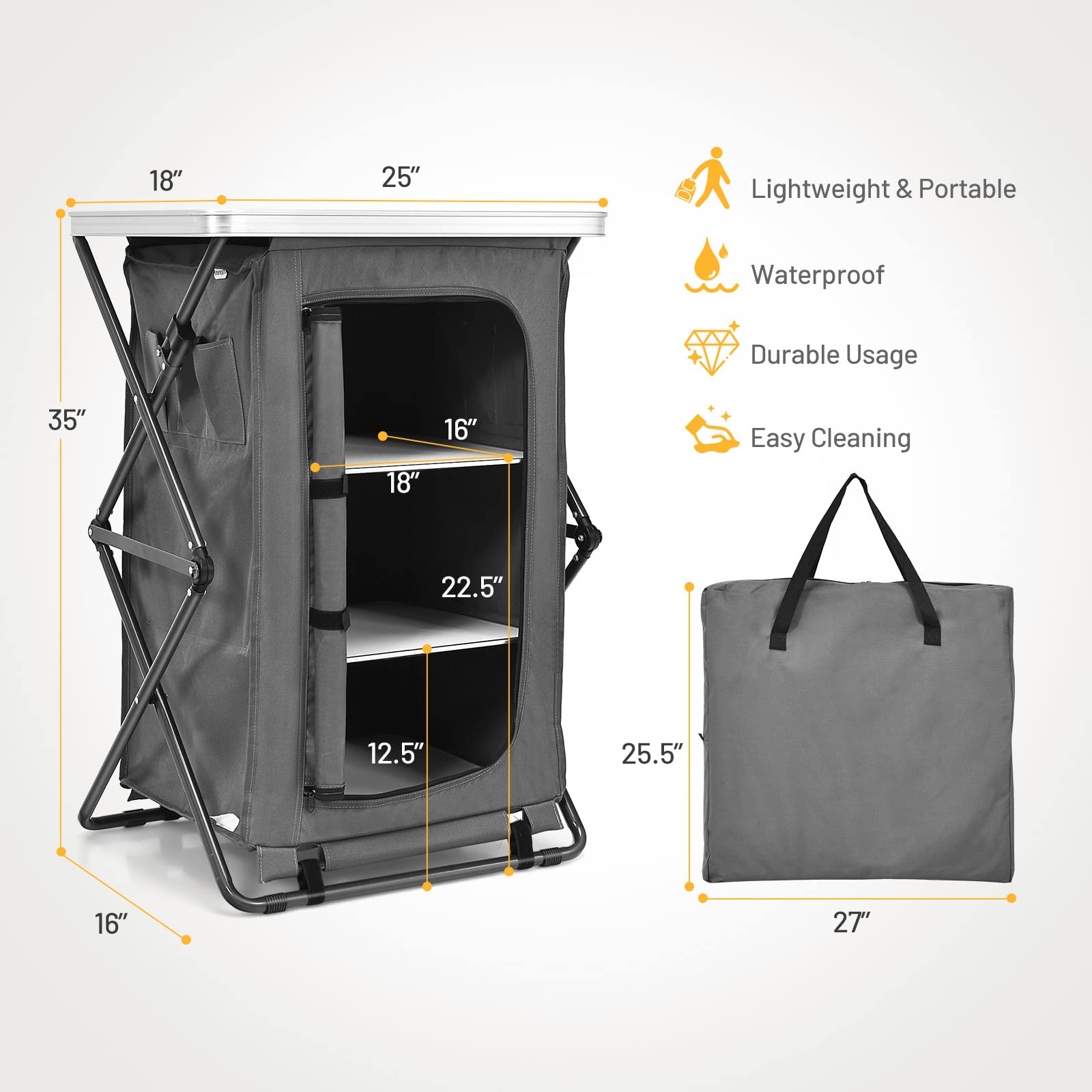 Giantex easy setup folding cabinet opens quickly for effortless outdoor serving.