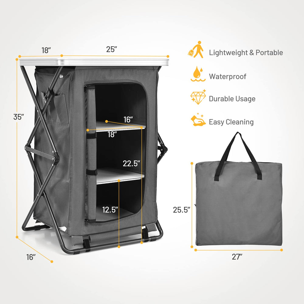 Giantex easy setup folding cabinet opens quickly for effortless outdoor serving.