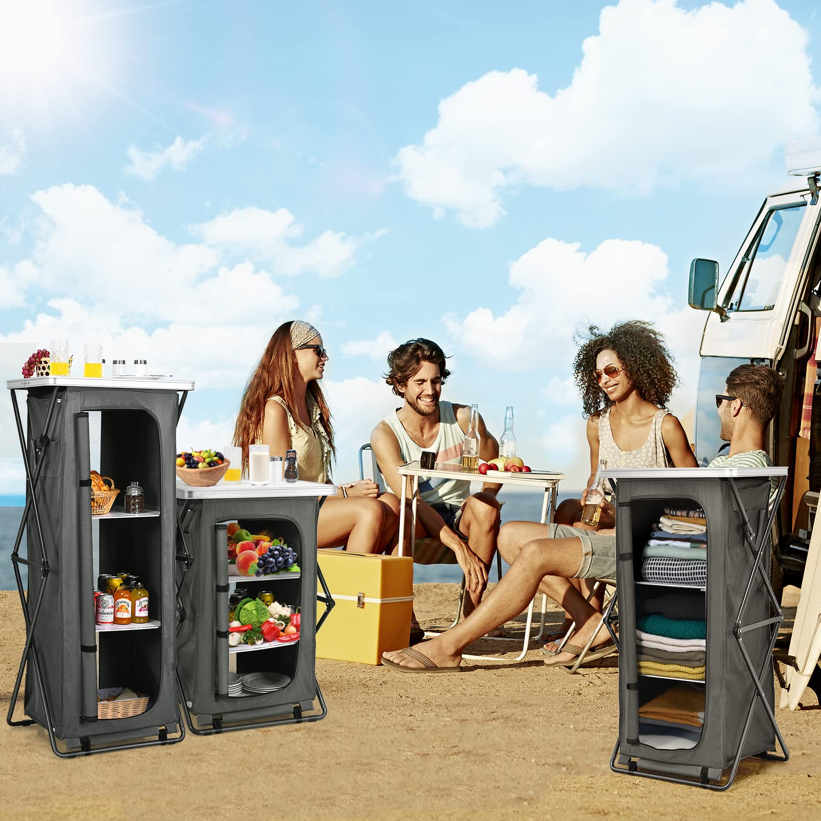 Giantex pop-up design saves space and speeds cleanup after meals.