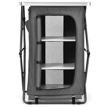 Giantex compact cabinet folds flat for easy storage in sheds or trunks.