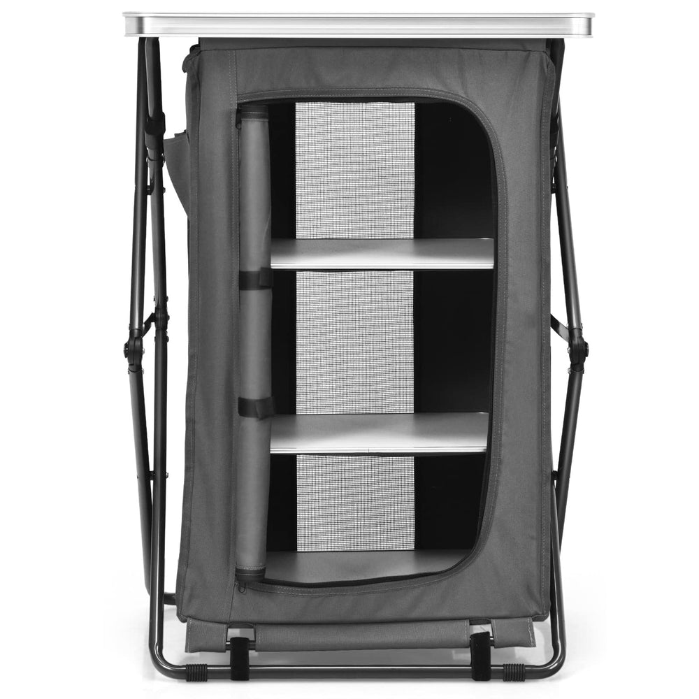 Giantex compact cabinet folds flat for easy storage in sheds or trunks.
