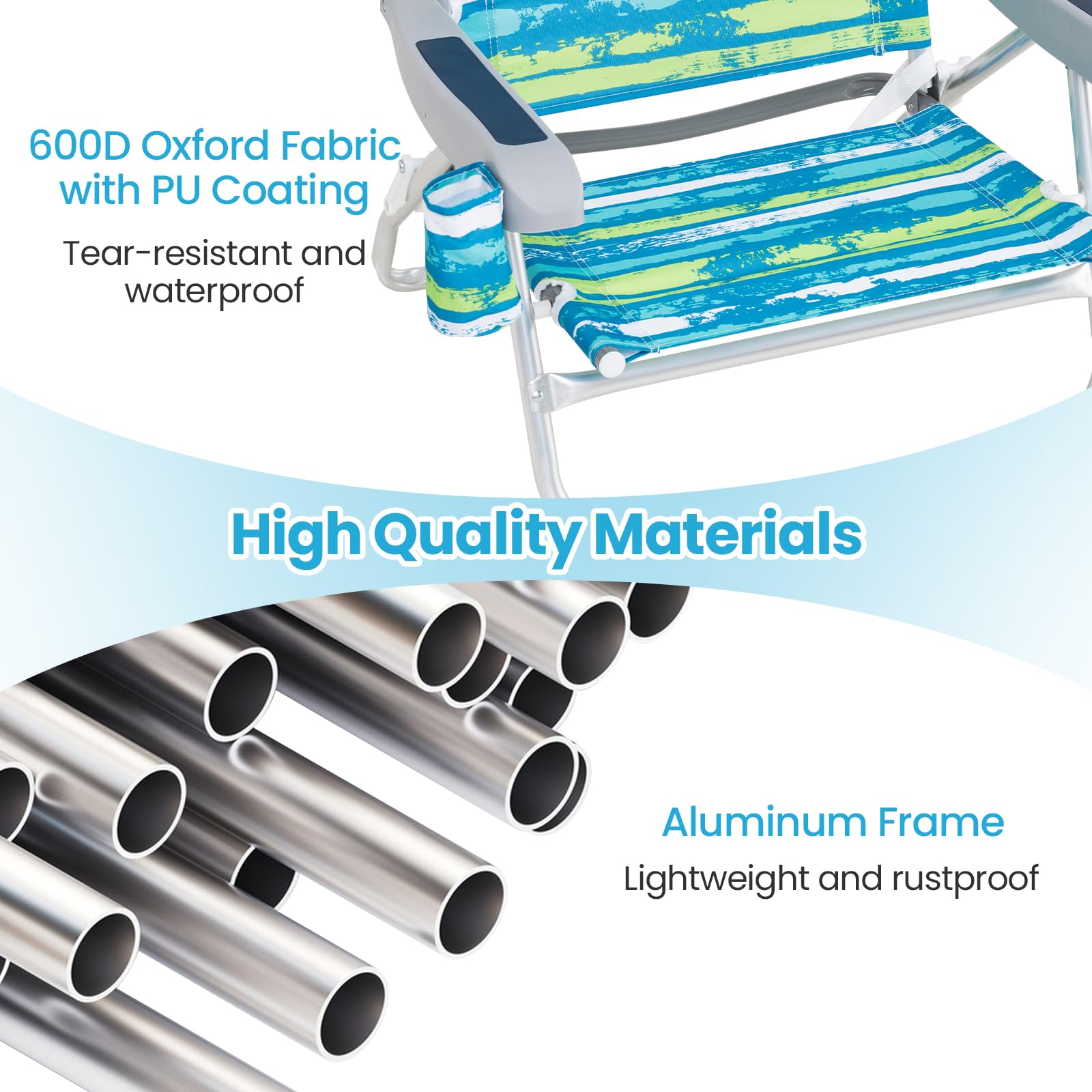 Giantex lightweight aluminum frame resists rust and enhances portability.