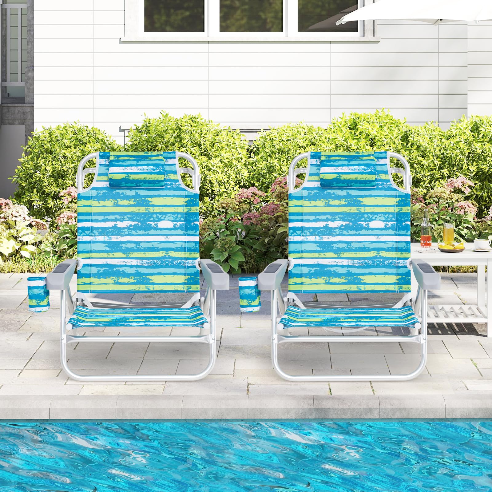 Giantex portable beach chair folds compactly for storage.