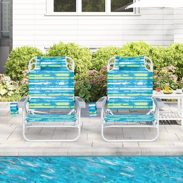 Giantex portable beach chair folds compactly for storage.