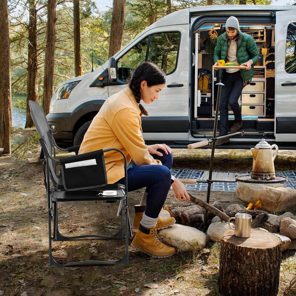 Giantex folding director's chair with shoulder strap enables easy transport.