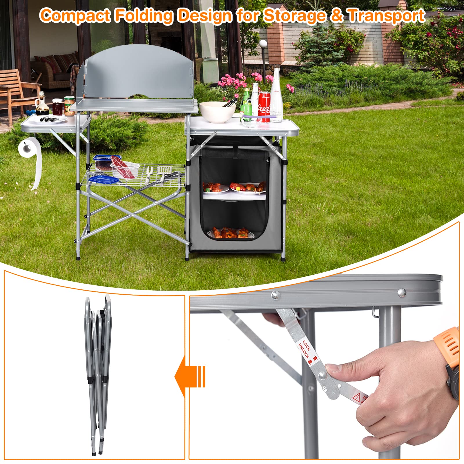 Giantex folding grill table non-slip top and buckles prevent stove sliding