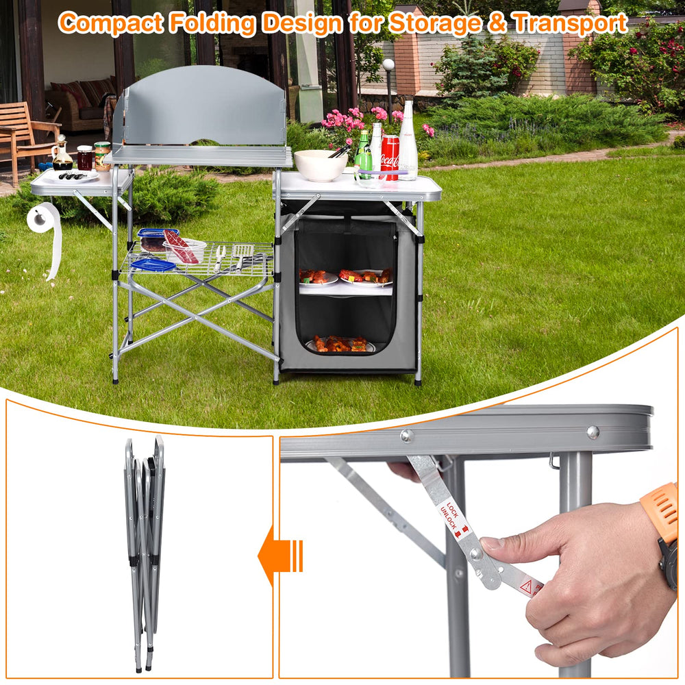 Giantex folding grill table non-slip top and buckles prevent stove sliding