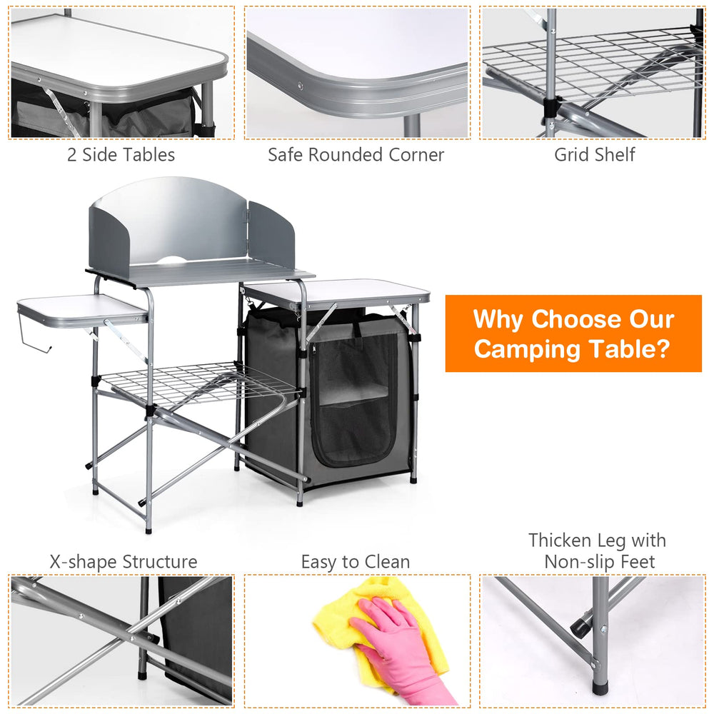Giantex folding grill table set up in outdoor kitchen scene