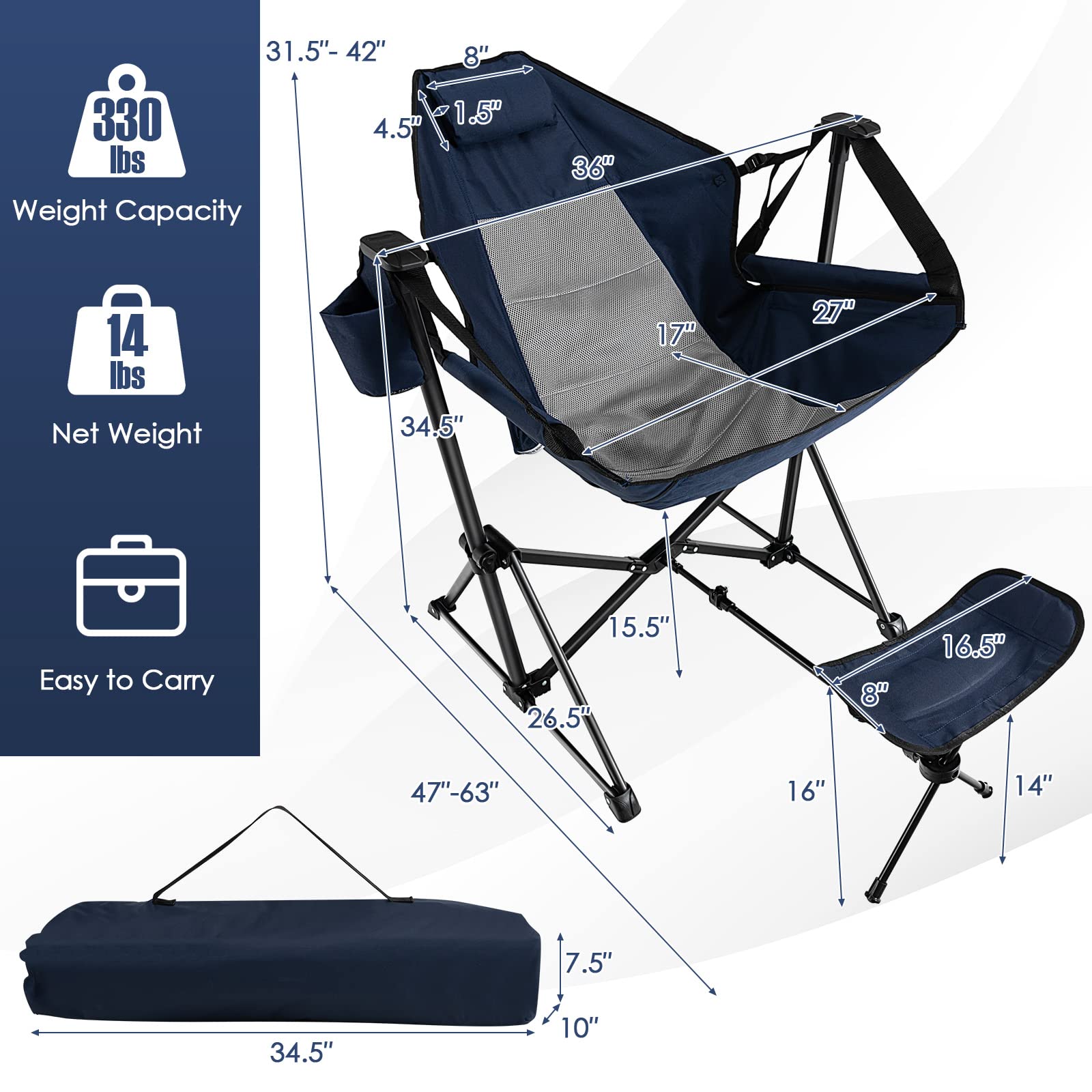 Giantex hammock chair backrest adjustable supports relaxed seating by poolside.