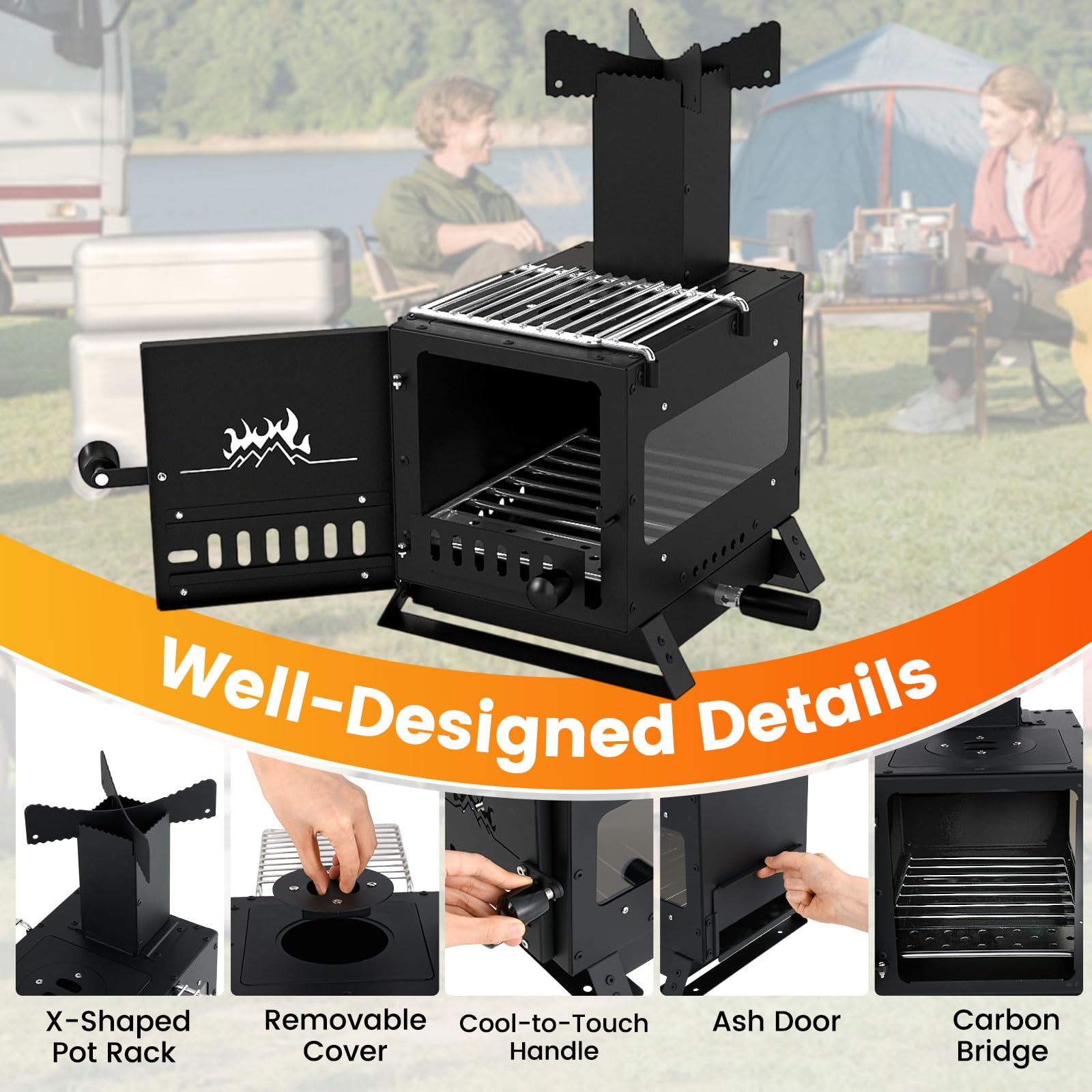 Giantex heat-resistant body detail emphasizes durable steel for long outdoor use.