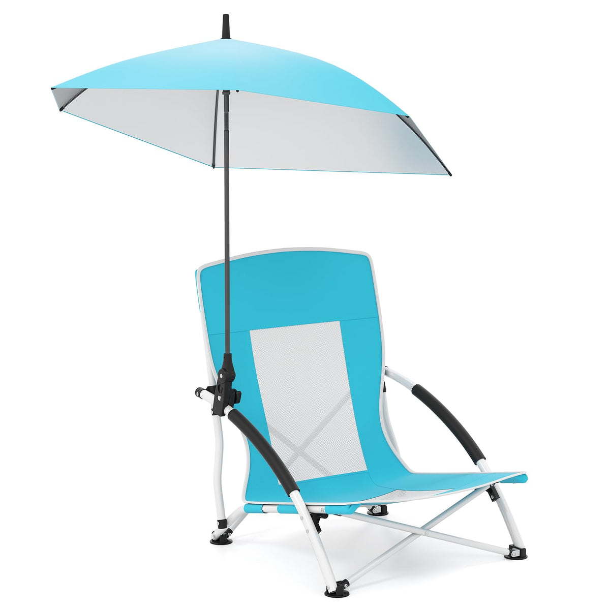 Giantex low folding beach chair with umbrella shade for sunny days