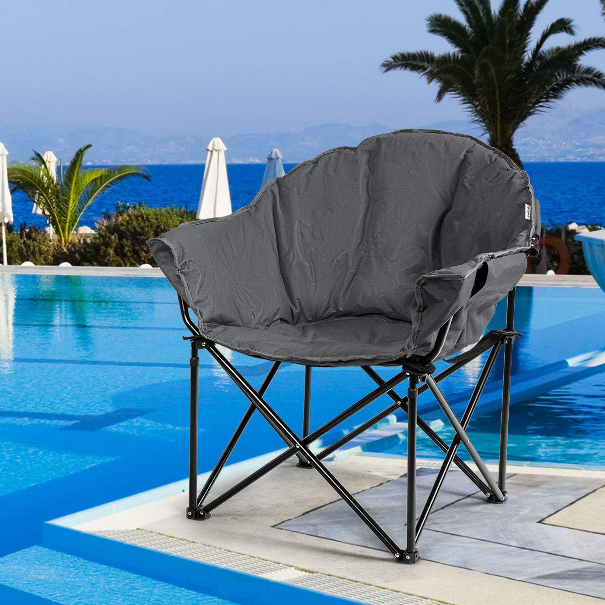 Giantex Moon Saucer Chair ideal for camping, fishing, and garden leisure.