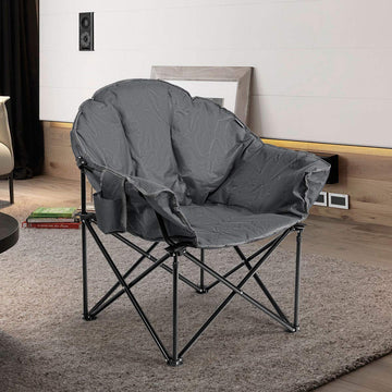 Giantex Moon Saucer Chair with side cup holder for outdoor picnics.