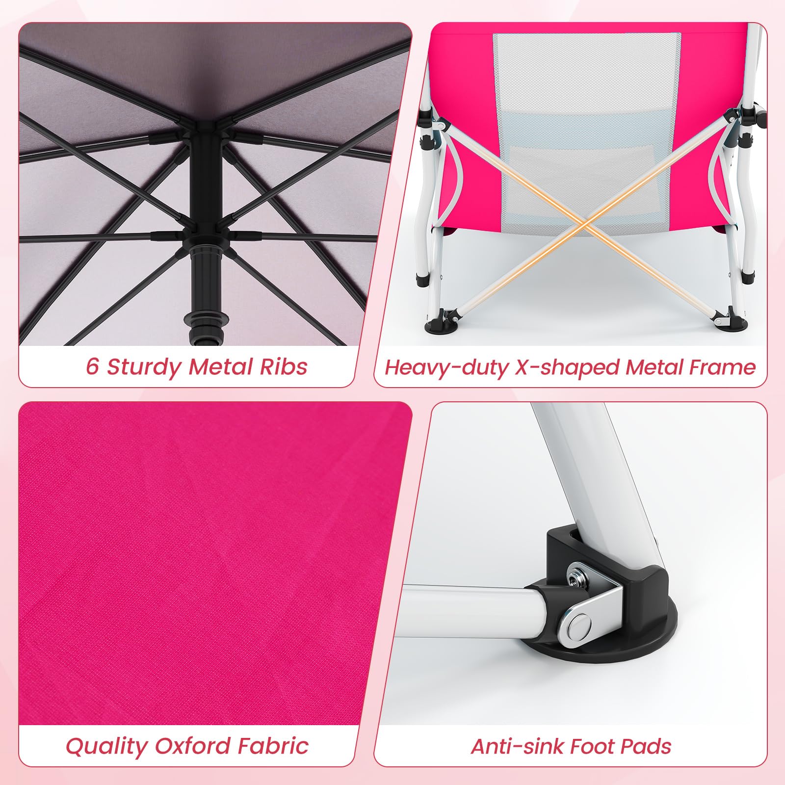 Giantex pink anti-sink feet stabilize on soft sand and grass