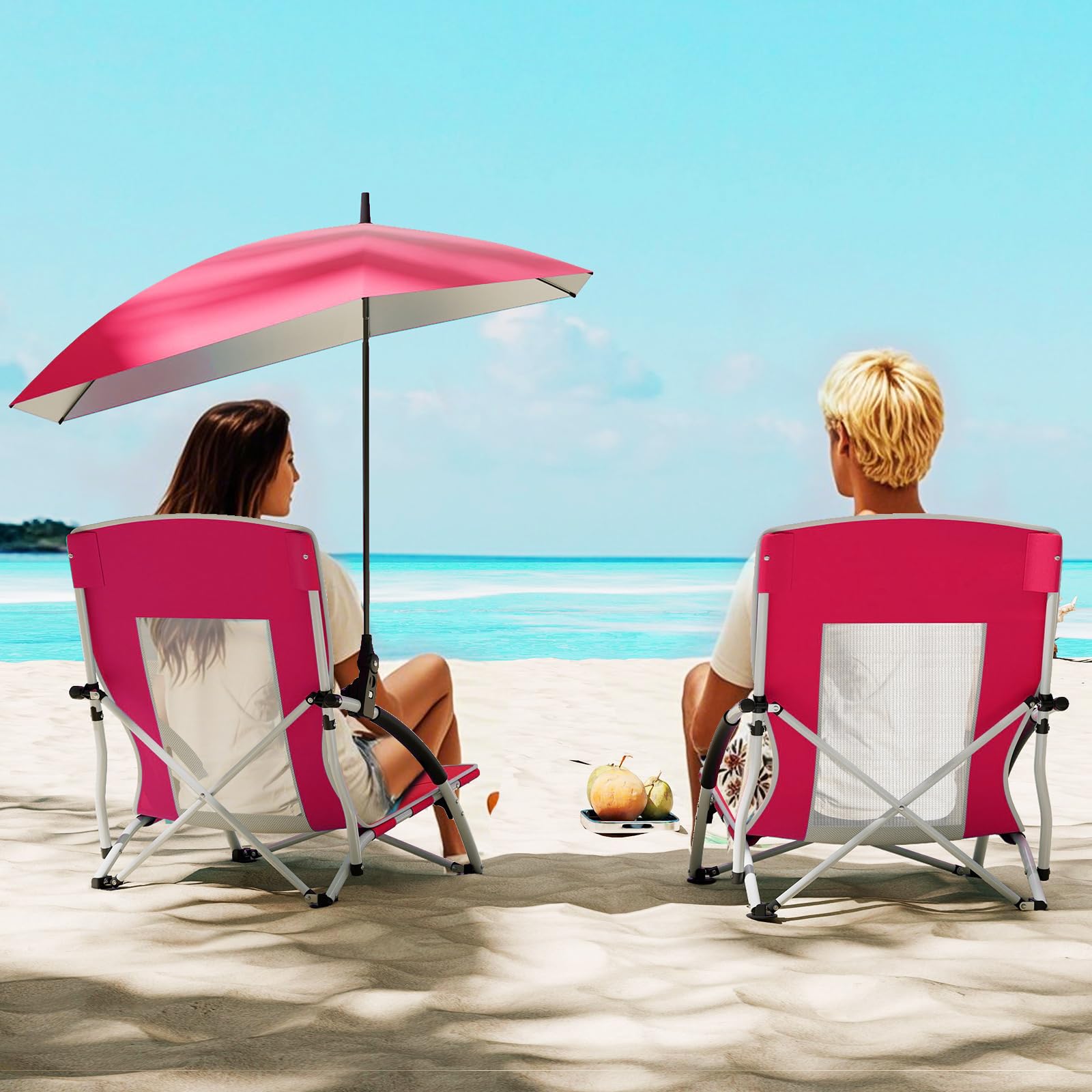 Giantex pink beach chair with carry bag for easy transport and storage