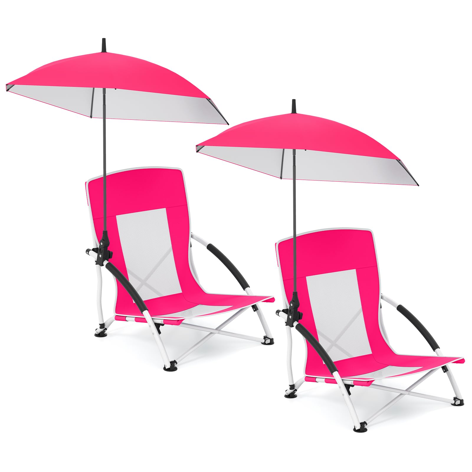 Giantex pink low folding beach chair with umbrella offers portable shade for outdoor use