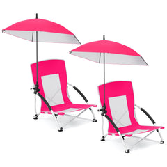 Giantex pink low folding beach chair with umbrella offers portable shade for outdoor use